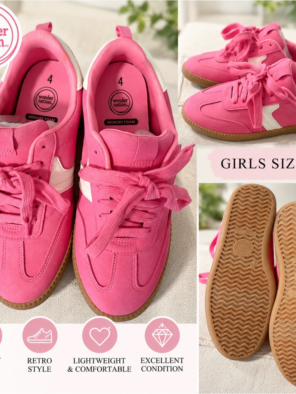 wonder nation Pink Girls' Sneakers with Gum Sole